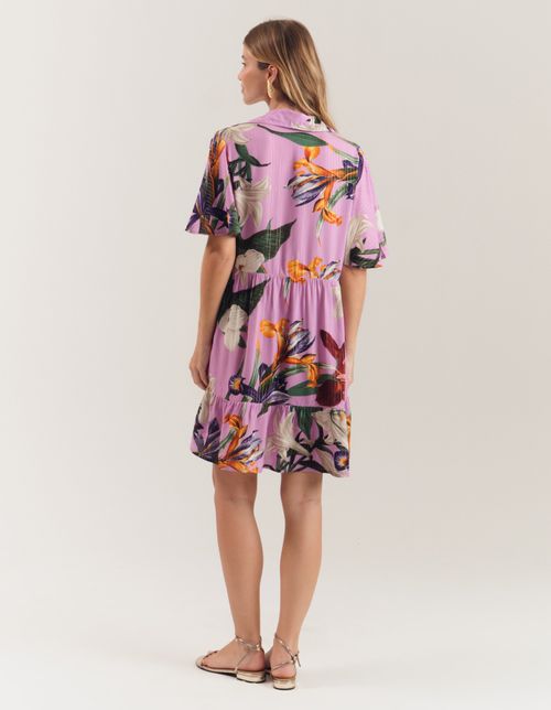 Vestido Curto Estampado Lírio Lilás - Lilas