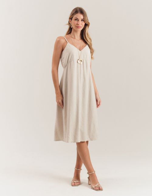 Vestido Midi Pesponto Contrastante - Chino