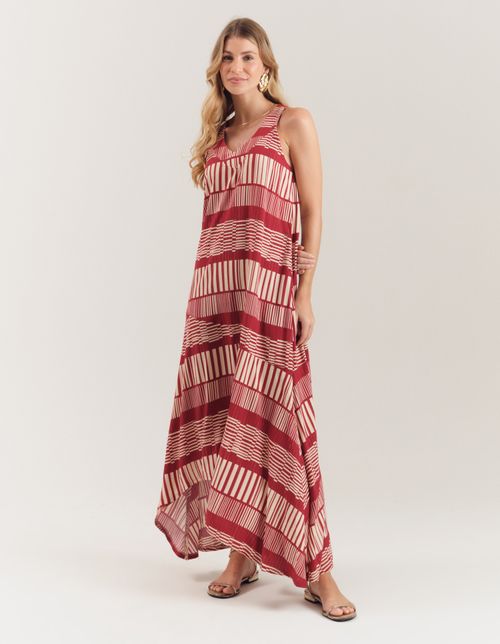 Vestido New Longo Lurex Estampado Stripe - Vinho