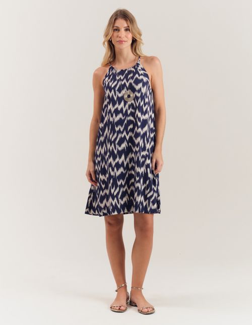 Vestido Curto Estampado Tie Dye Blue - Azul Marinho