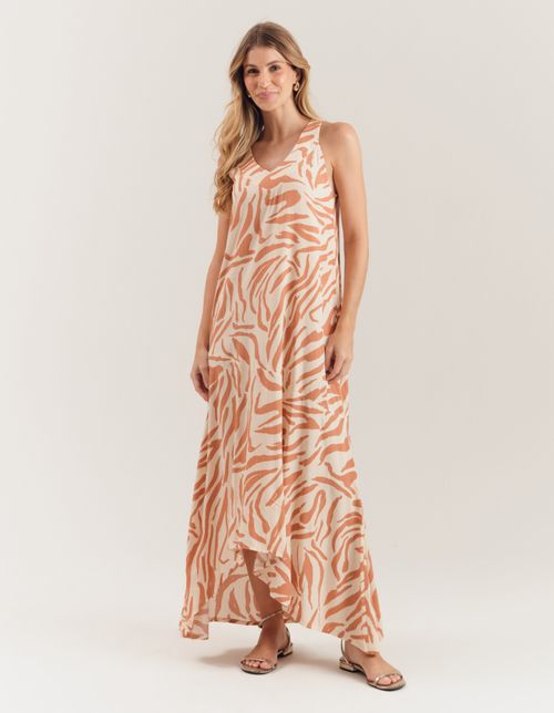 Vestido New Longo Lurex Estampado Zebra - Off White