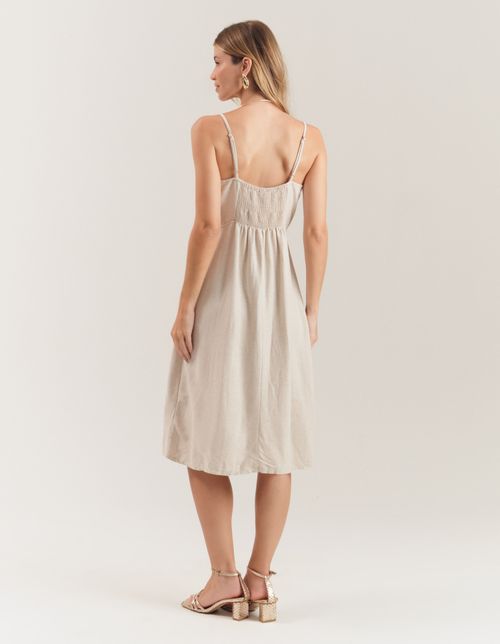 Vestido Midi Pesponto Contrastante - Chino