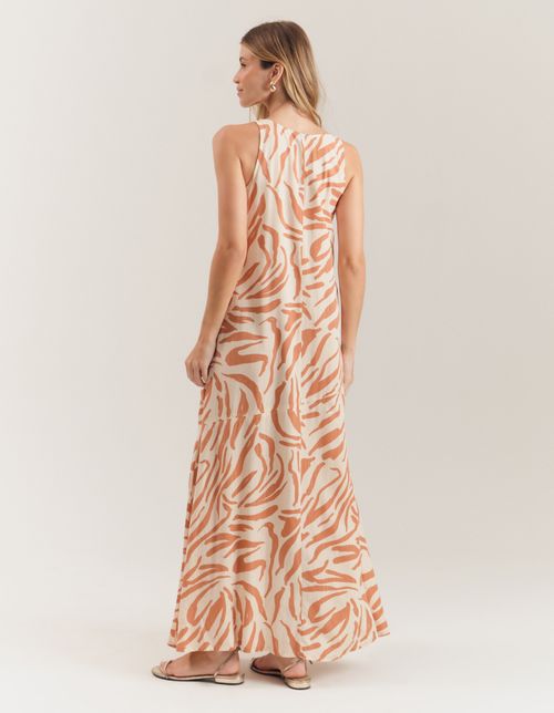 Vestido New Longo Lurex Estampado Zebra - Off White