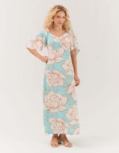 Vestido New Longo Estampado Tati New - Azul Ceu