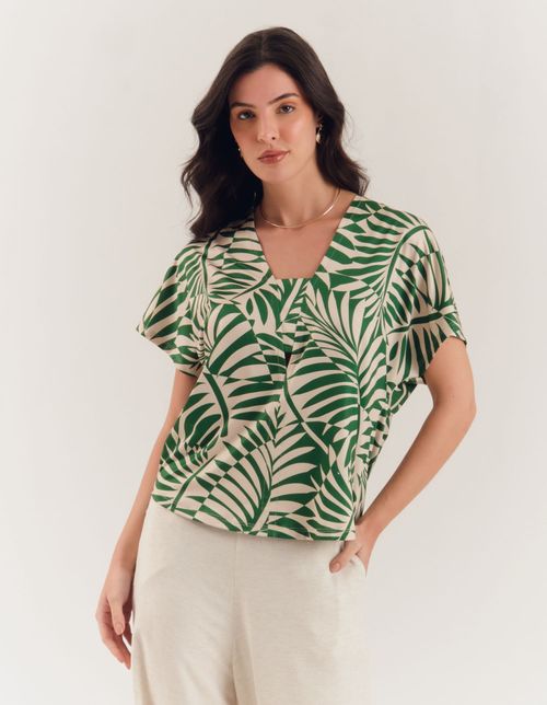 Blusa Estampada Hera Bicolor - Areia