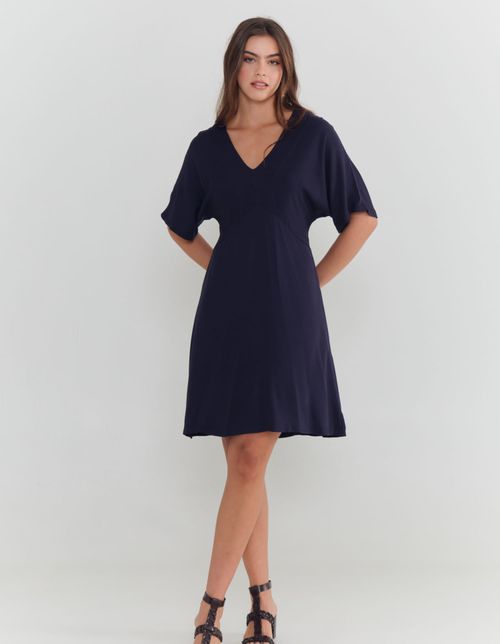 Vestido Curto Decote v Manga 3/4 - Azul Marinho