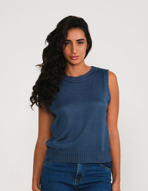 Blusa Tricot Detalhe Cava - Azul Jeans