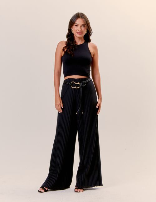 Calça Reta Plissada - Preto