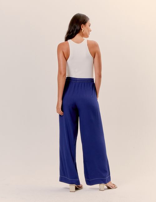 Calça Cós Elástico Com Amarração - Azul Marinho