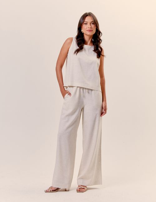 Calça Pantalona Tunel Cós - Areia