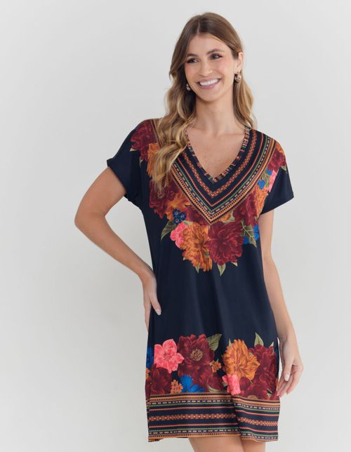 Vestido Curto Caixinha Estampado Frida