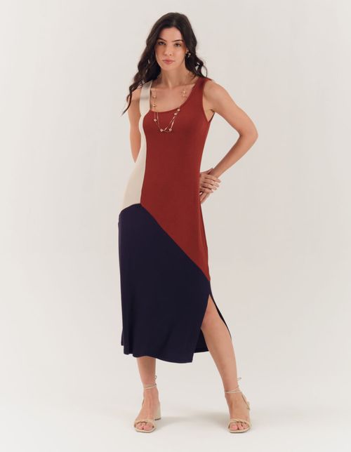 Vestido Midi Recortes Color - Areia