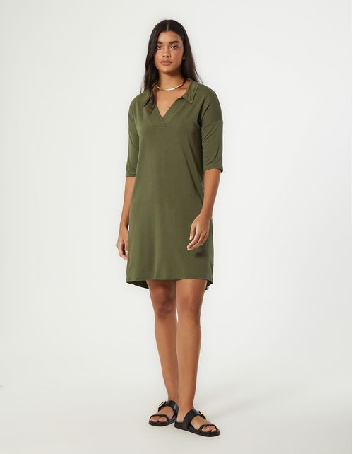 Vestido Curto Gola Moletinho - Verde Oliva