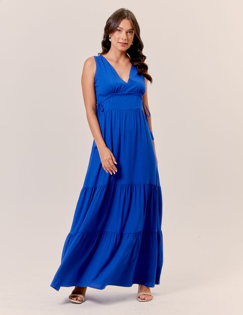 Vestido Longo Detalhe Túnel - Azul Royal