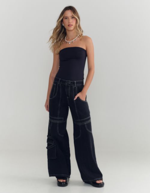 Calca Black Jeans Skater Bolsos - Preto