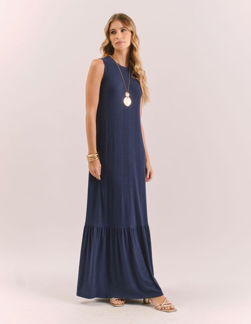 Vestido Longo Marias Decote Canoa - Azul Marinho