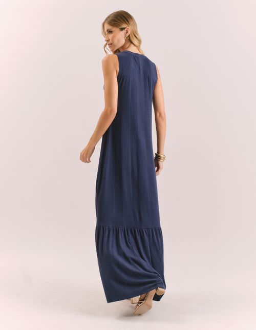 Vestido Longo Marias Decote Canoa - Azul Marinho