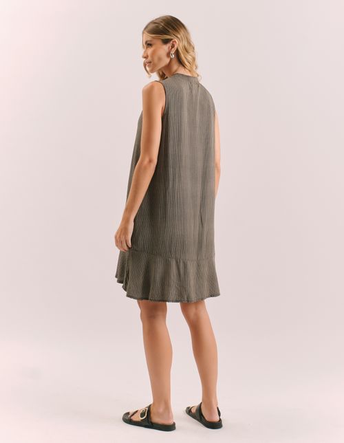 Vestido Curto Estampado Gravataria - Preto