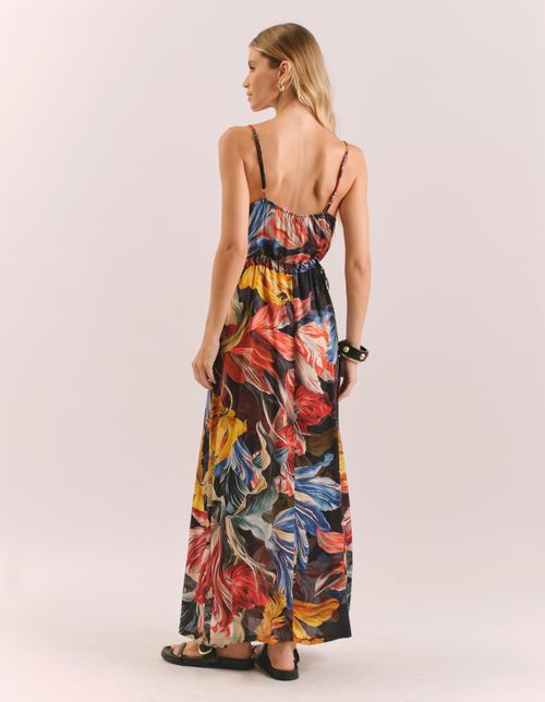 Vestido New Longo Estampado Garden - Preto