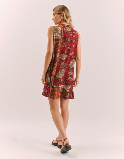 Vestido Curto Estampado Patch Cashmere - Vinho