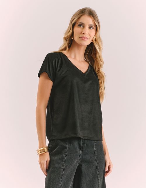 Blusa Gola v Suede - Preto