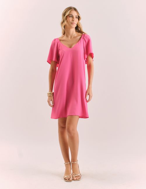 Vestido Curto Mangas Amplas - Rosa