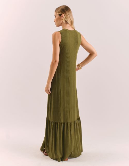 Vestido Longo Marias Decote Canoa - Verde Oliva