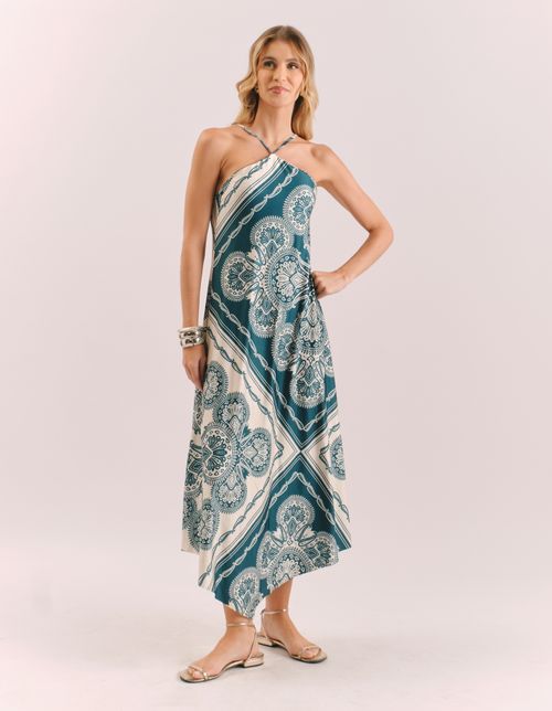 Vestido Midi Estampado Paola Verde - Verde