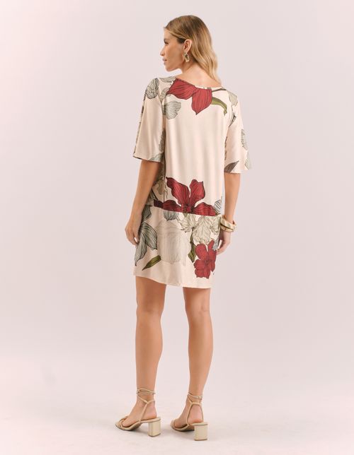 Vestido Curto Estampado Floral Secreto - Areia