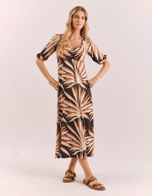 Vestido Midi Estampado Malika - Preto