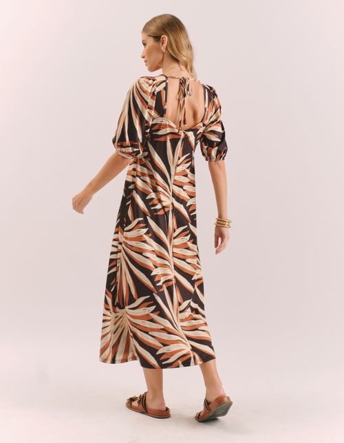 Vestido Midi Estampado Malika - Preto