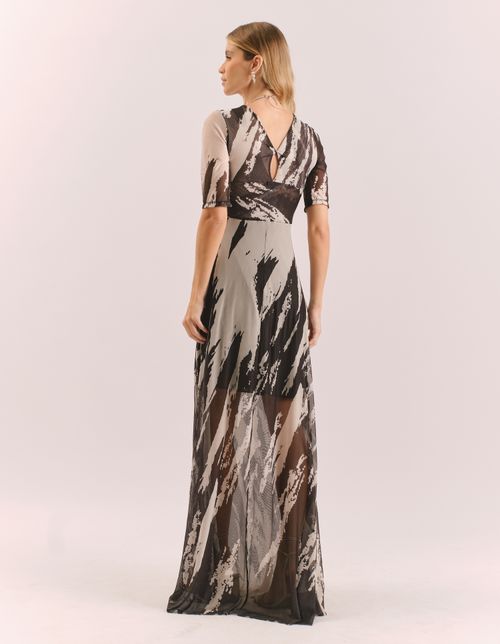 Vestido Longo Estampado Raji - Preto