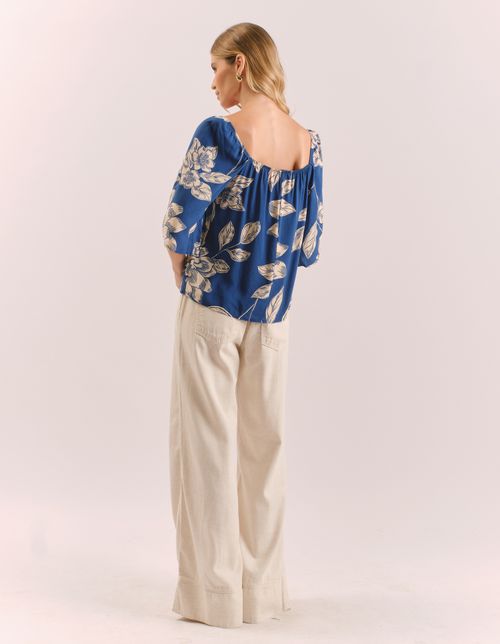 Blusa Estampada Blue Flower - Off White