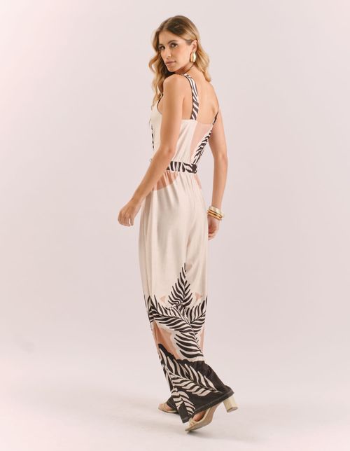 Macacão Estampado Folhagem P&b - Off White