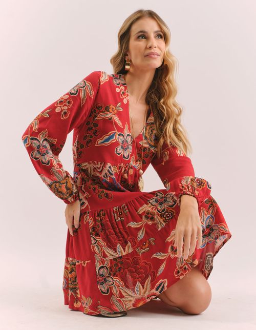 Vestido Curto Estampado Rubia - Vermelho