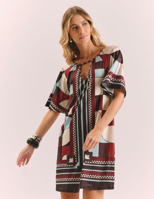 Vestido Curto Estampado Lenço Milene - Vinho
