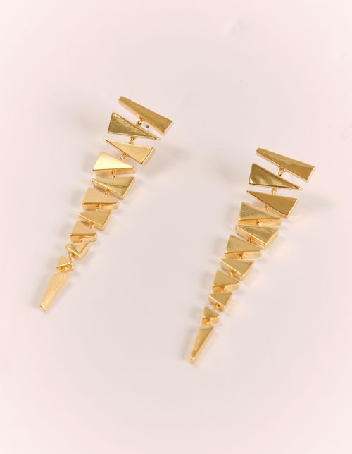 Brinco Longo Multi Triângulo - Dourado