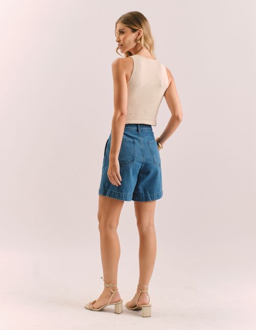 Bermuda Jeans Barra Larga - Denim Medio