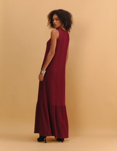 Vestido Longo Marias Decote Canoa - Vinho
