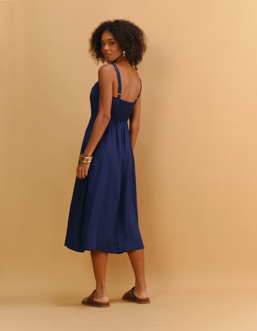 Vestido Midi Detalhe Botões - Marinho