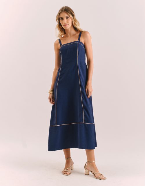 Vestido Midi Vivos Recortes - Azul Marinho