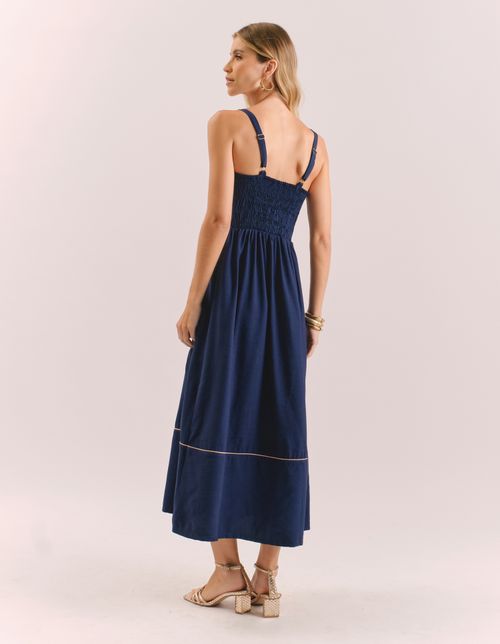 Vestido Midi Vivos Recortes - Azul Marinho
