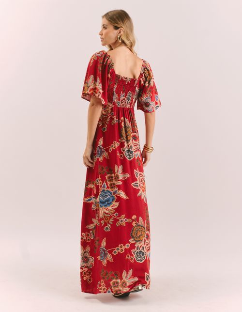 Vestido Longo Estampado Rubia - Vermelho