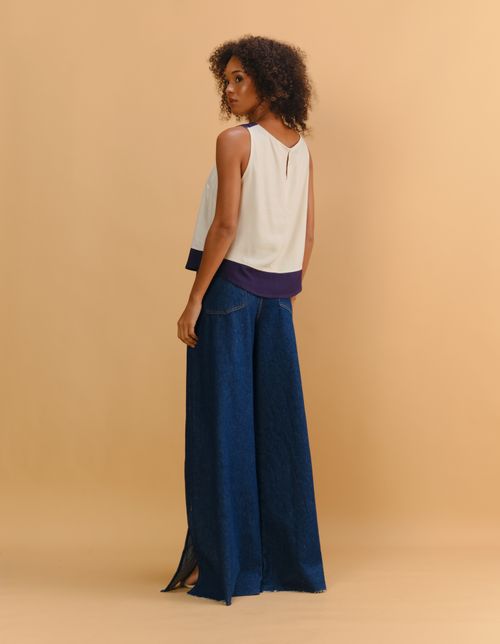 Blusa Twill Recorte Bicolor - Areia