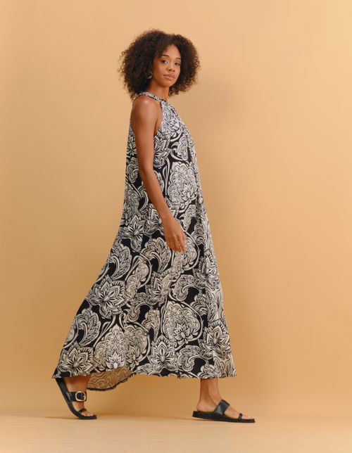 Vestido Midi Estampado Floral Noir - Preto C/ Off White