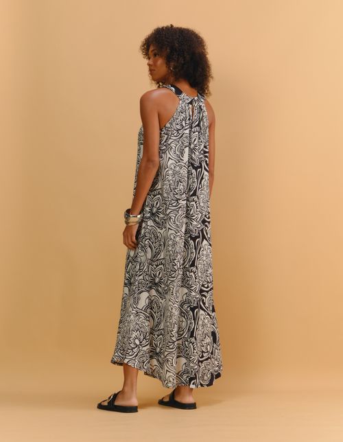 Vestido Midi Estampado Floral Noir - Preto C/ Off White