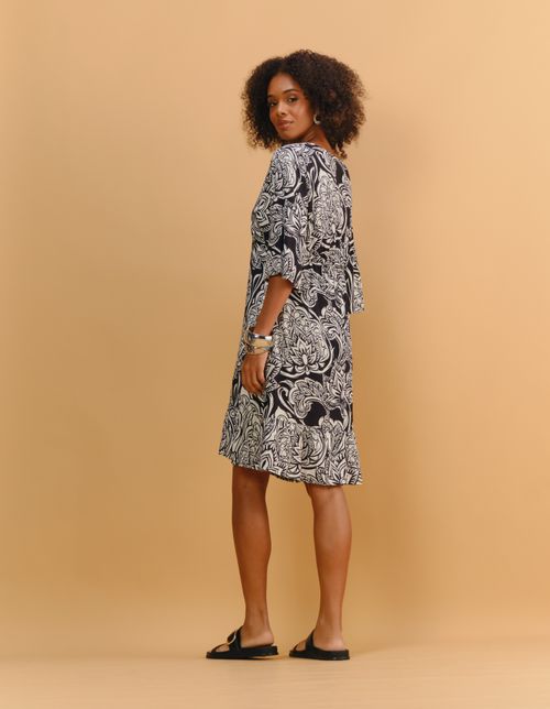 Vestido Curto Estampado Floral Noir - Preto C/ Off White
