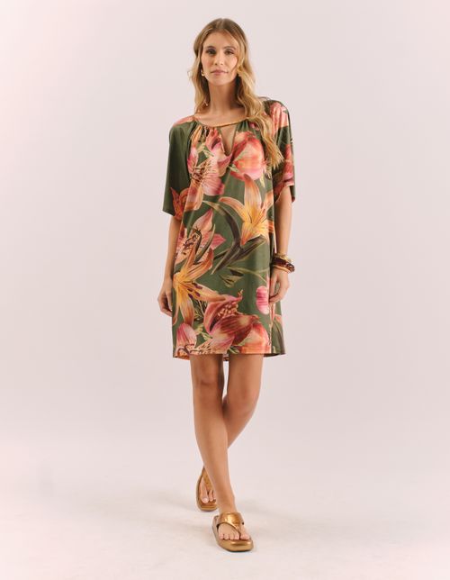 Vestido Curto Estampado Silvestre - Verde Oliva