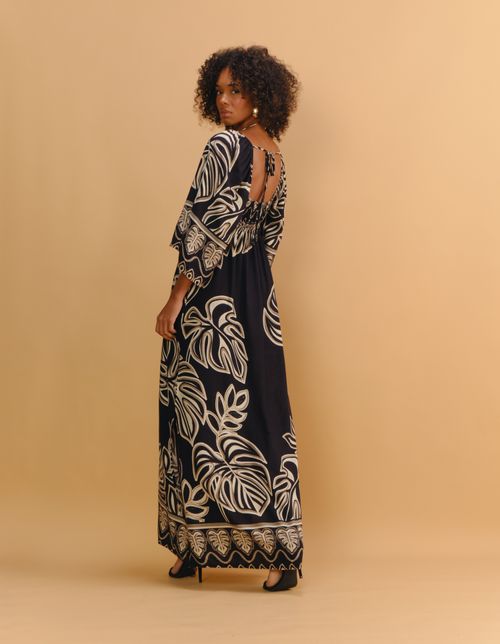 Vestido Longo Estampado Salma - Preto