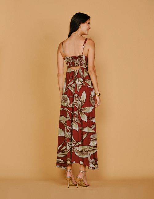 Vestido Longo Estampado Floral Souk - Vinho
